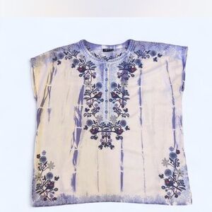 APNY(Apparel New York Women's Blue and Cream Floral Blouse. Chic Boho